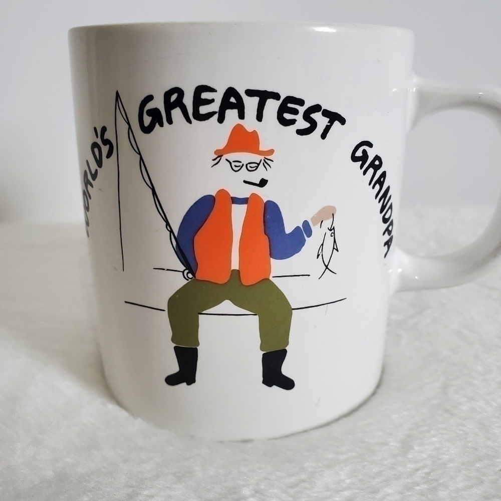 BAUCROFT Vintage VTG 1980 World's Greatest Grandpa Fishing Cup Mug 10 Oz - Picture 2 of 12